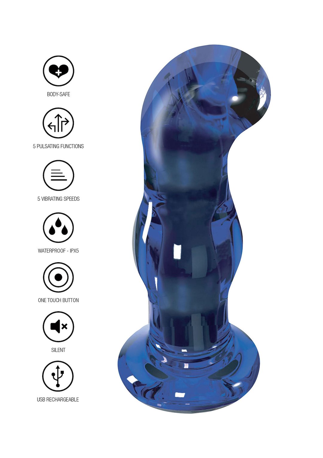 ToyJoy Buttocks Gleaming Vibrating Glass Plug — zdjęcie 8