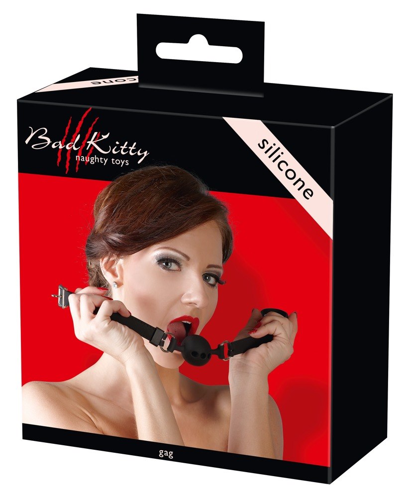 Czarny silikonowy knebel kula Bad Kitty śr. 3,5cm — zdjęcie 4