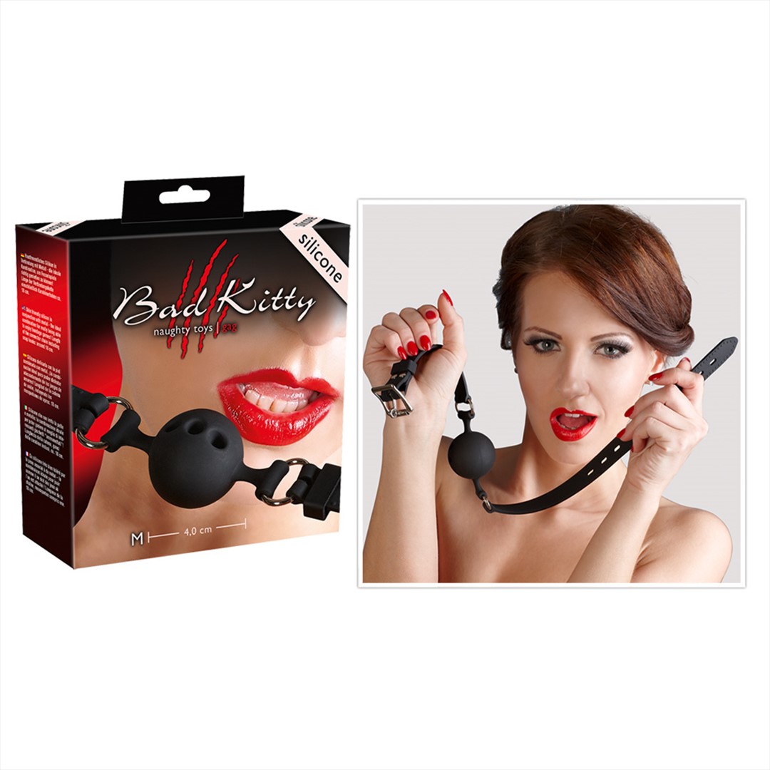 Czarny silikonowy knebel kula Bad Kitty śr. 4cm — zdjęcie 9