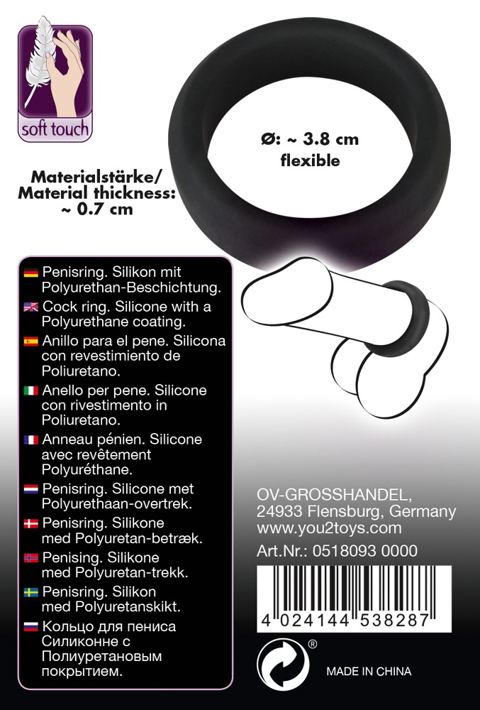 Silikonowy pierścień na penisa Black Velvets 3,8cm — zdjęcie 7