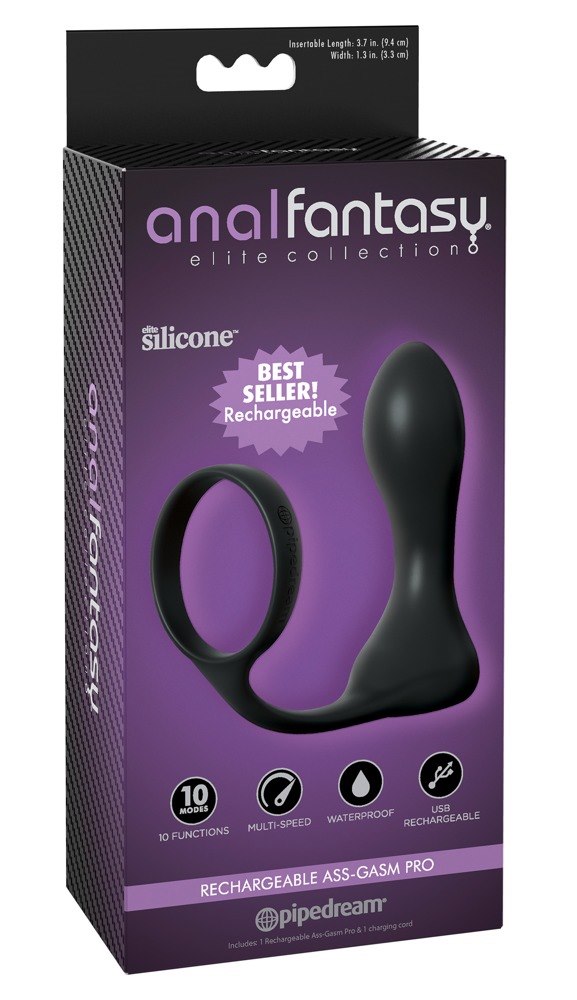 Anal Fantasy Pierścień na penisa z korkiem Rechargeable Ass-Gasm Pro