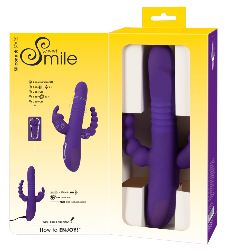 Wibrator z funkcją pchnięcia i koralikami analnymi 24,8cm Sweet Smile — zdjęcie 4