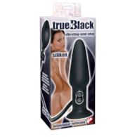 Korek analny silikonowy z wibracjami pompowany True Black 17 cm