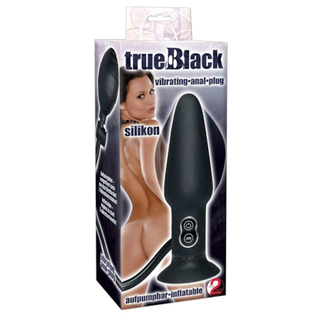 Korek analny silikonowy z wibracjami pompowany True Black 17 cm