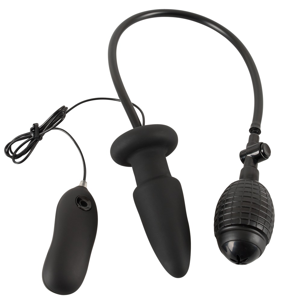Korek analny silikonowy pompowany z wibracjami 12,2 cm — zdjęcie 3