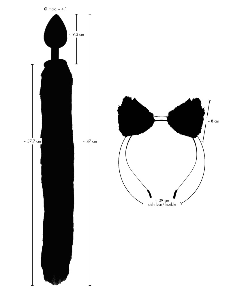 Korek analny silikonowy z ogonem 9,3 cm i kocie uszy Bad Kitty — zdjęcie 8