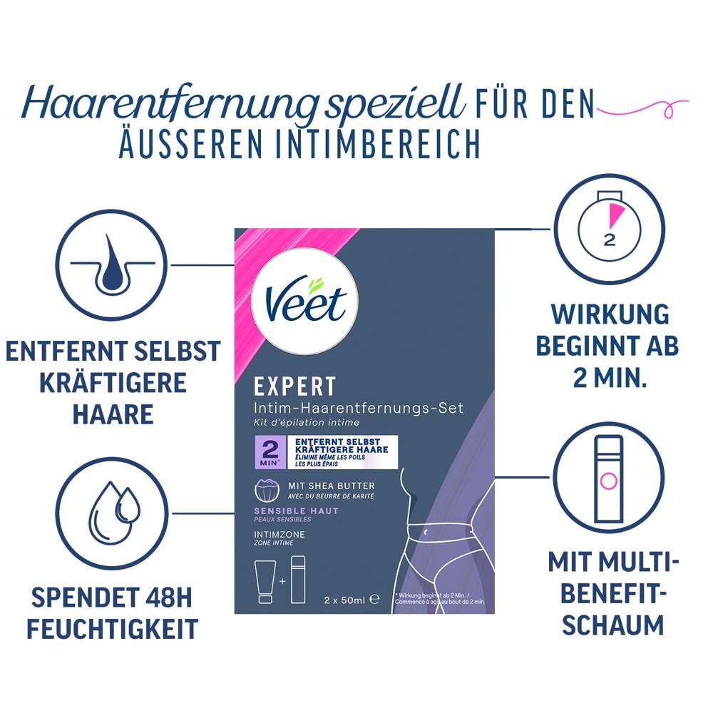 Veet Zestaw do depilacji miejsc intymnych krem do depilacji, pianka 2x50 ml — zdjęcie 7