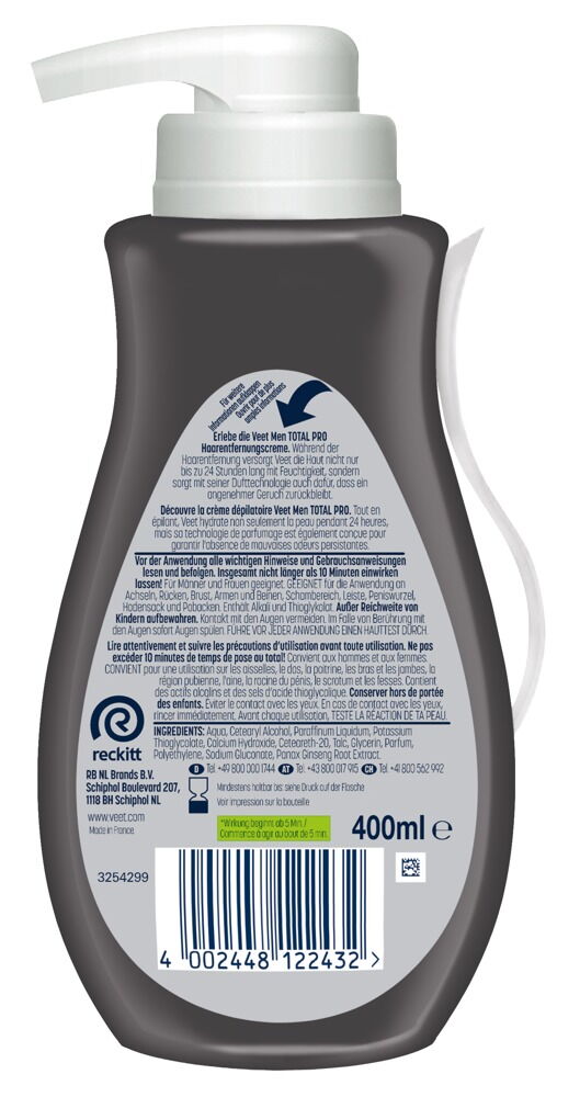 Krem do depilacji Veet Men TOTAL PRO 400ml — zdjęcie 5