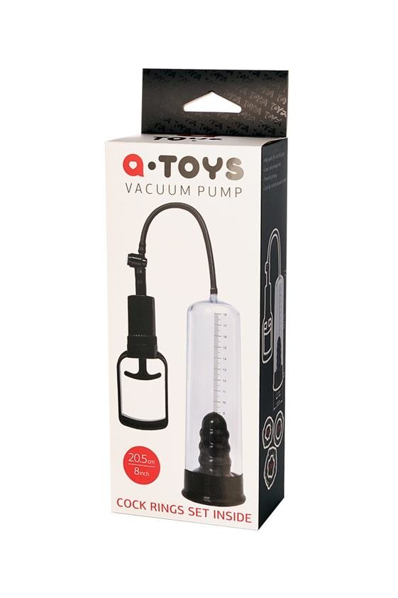 A-TOYS, Penis Pump, PVC, Black, 23.5 cm 3 cock rings included