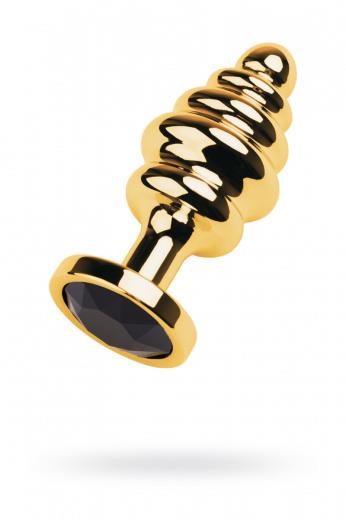 Golden anal plug with  black gem