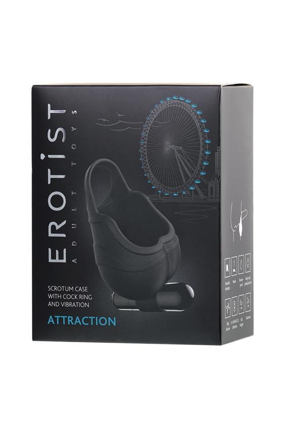 EROTIST Scrotum cover with an erection ring and vibration Attraction, silicone, black, 6.5 cm