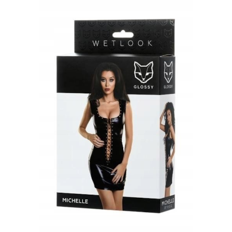 Glossy Shiny Wetlook dress with a lace MICHELLE