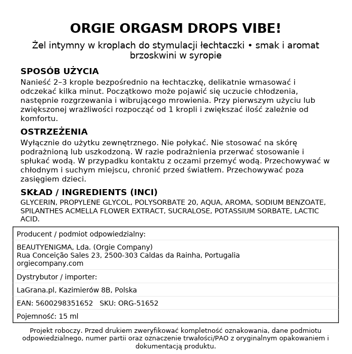 Kropelki Orgasm Drops Vibe! 15ml Orgie — zdjęcie 7