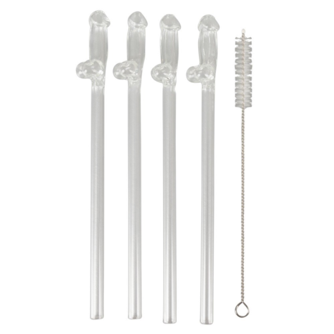 Glass Drinking Straw Willy x 4