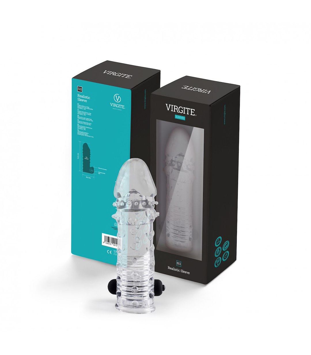 VIRGITE - SLEEVES - REALISTIC PENIS SHEATH S11 TRANSPARENT 15'5 CM W/ VIBRATION