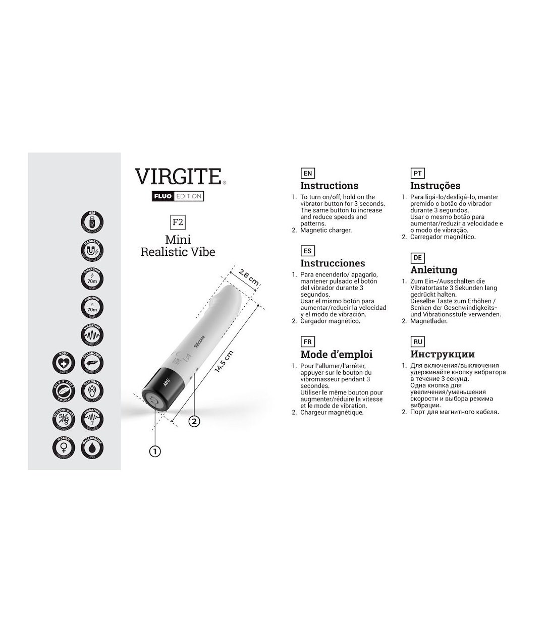 F2 FLUO SILICONE RECHARGEABLE VIBRATOR — zdjęcie 2