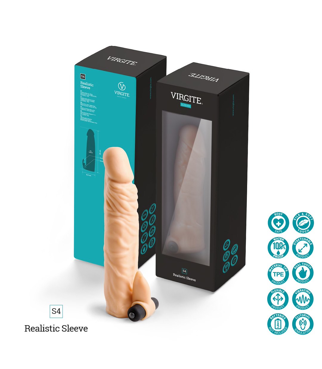 VIRGITE - SLEEVES - REALISTIC PENIS SHEATH S4 FLESH 20 CM W/ VIBRATION