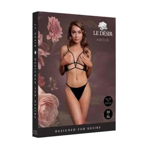 Open Cup Triangle Bra with Lace and Adjustable Sliders - One Size - Black