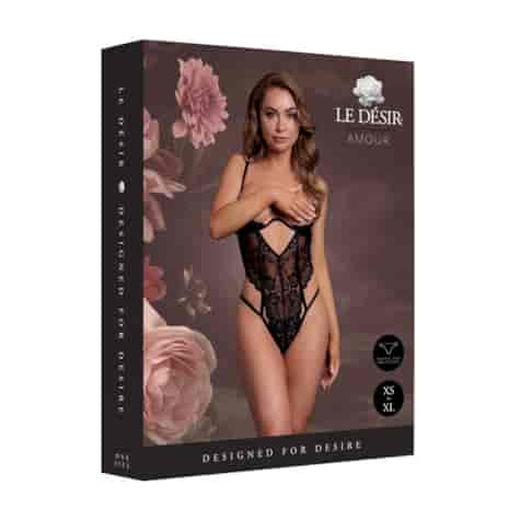 Lace Underwired Open Cup Bodysuit with Adjustable Sliders - One Size - Black