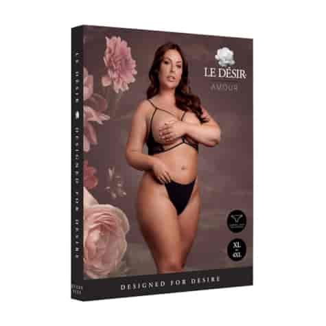 Open Cup Triangle Bra with Lace and Adjustable Sliders - Plus Size - Black