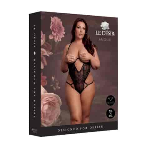 Lace Underwired Open Cup Bodysuit with Adjustable Sliders - Plus Size - Black