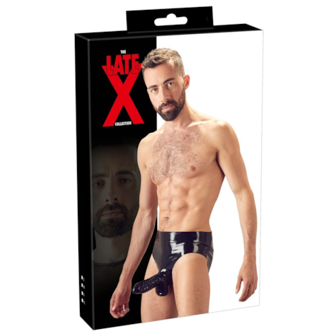 Majtki LateX z osłoną na penisa L