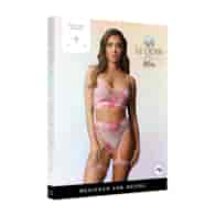 2-Piece Bra Set with Garters and Dazzling Eye Contact Bling Sticker - One Size - Multicolor