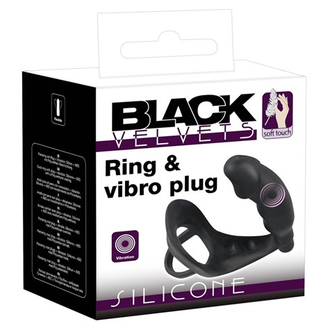 Black Velvets Pierścień z korkiem analnym i wibracjami
