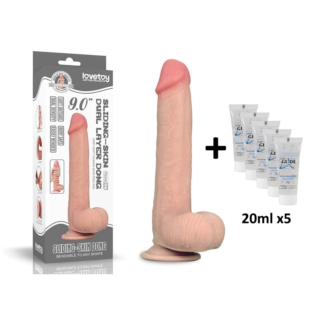 Dildo z przyssawką 23 cm Lovetoy + lubrykant Just Glide 5 x 20 ml