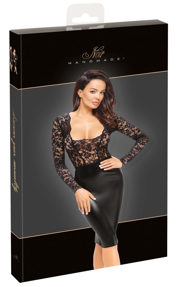 Sukienka Euphoria z koronkowym topem i spódnicą z wetlooku XL Noir Handmade