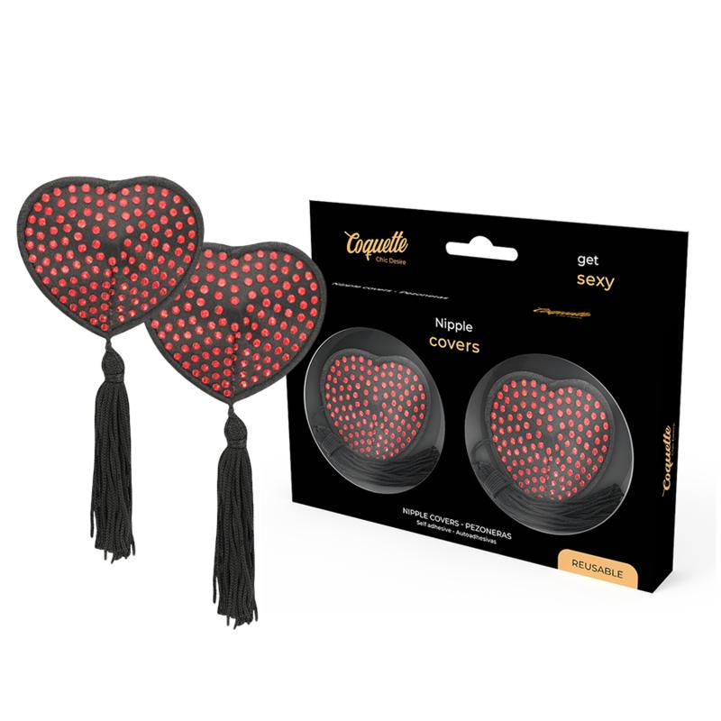 COQUETTE CHIC DESIRE - NIPPLE COVERS HEART BLACK / RED — zdjęcie 2
