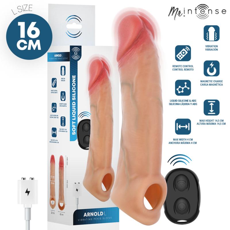 MR INTENSE - ARNOLD L VIBRATOR SILICONE PENIS SLEEVE WITH REMOTE CONTROL 16 CM -Ø- 4.5 CM — zdjęcie 2