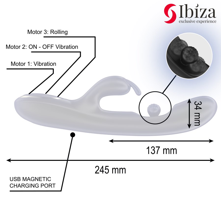 IBIZA - POWERFUL RABBIT VIBRATOR WITH MASSAGING ROLLING PEARL — zdjęcie 2