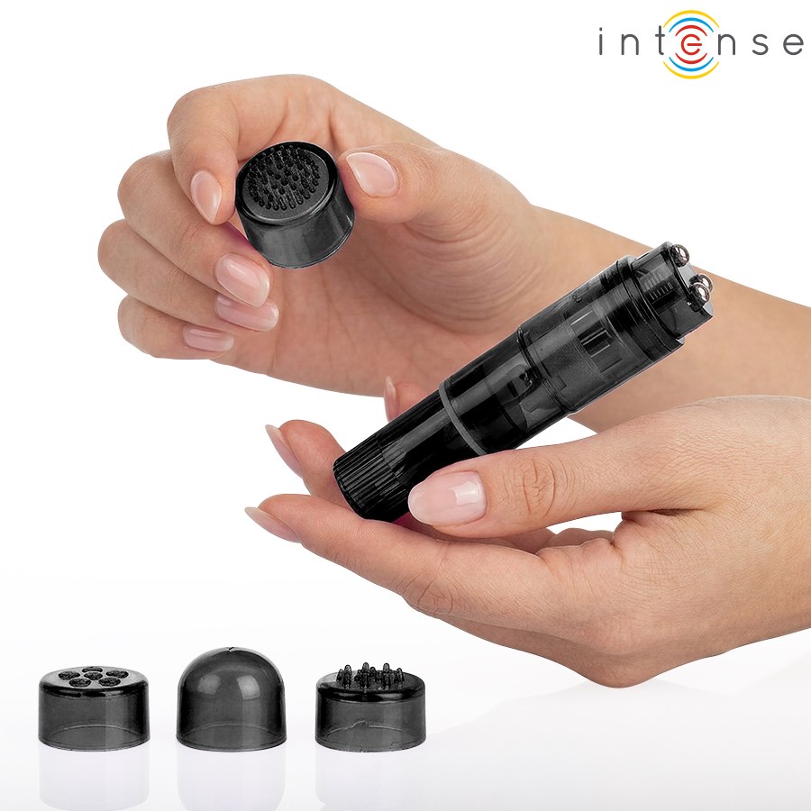 Intense Fun Toys - Intense - Kurt Mini Massager With 4 Interchangeable Heads Black — zdjęcie 2