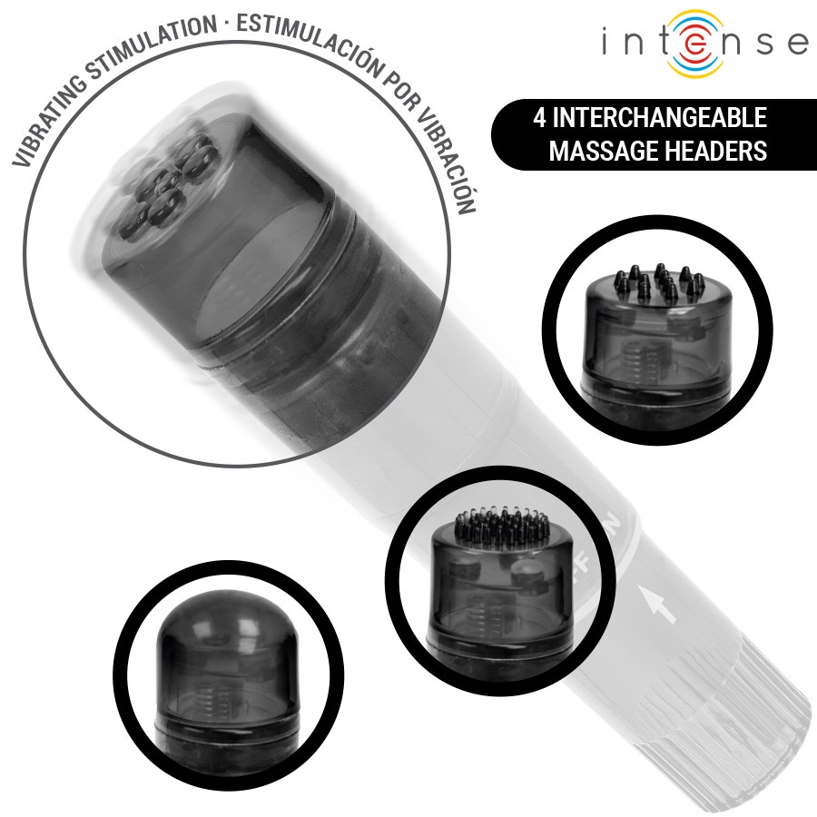 Intense Fun Toys - Intense - Kurt Mini Massager With 4 Interchangeable Heads Black — zdjęcie 3
