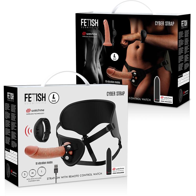 FETISH SUBMISSIVE CYBER STRAP - HARNESS WITH DILDO AND BULLET REMOTE CONTROL WATCHME L TECHNOLOGY — zdjęcie 6