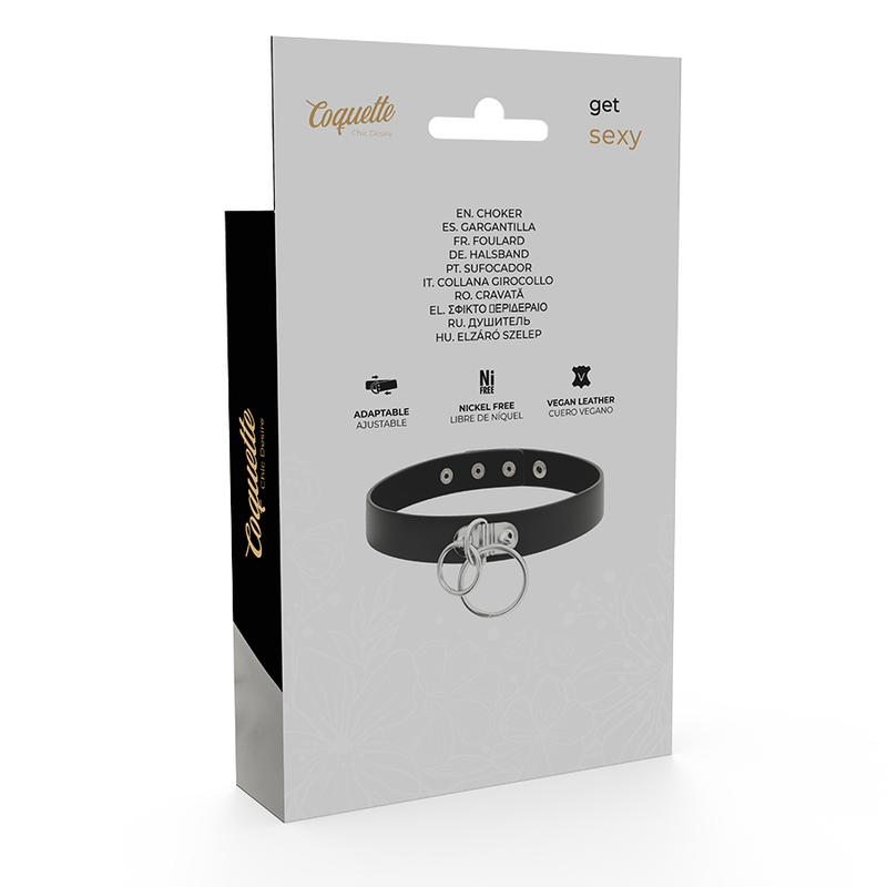 COQUETTE CHIC DESIRE - DOUBLE RING VEGAN LEATHER CHOKER — zdjęcie 5
