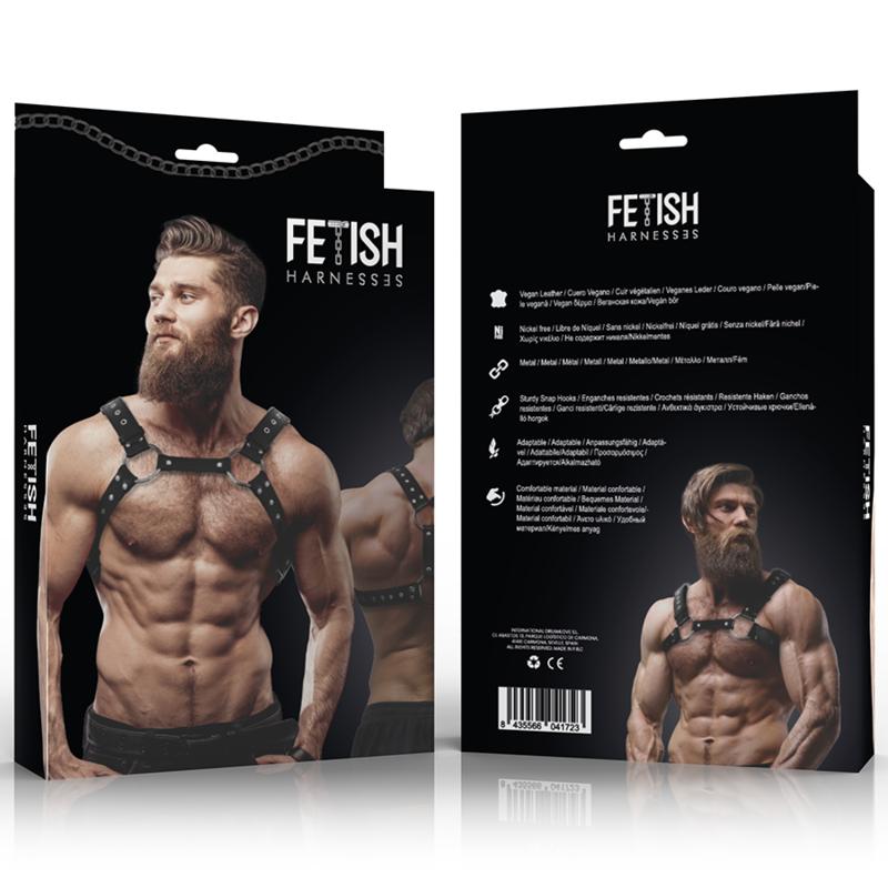 FETISH SUBMISSIVE ATTITUDE - MENS ECO-LEATHER CHEST HARNESS WITH STUDS