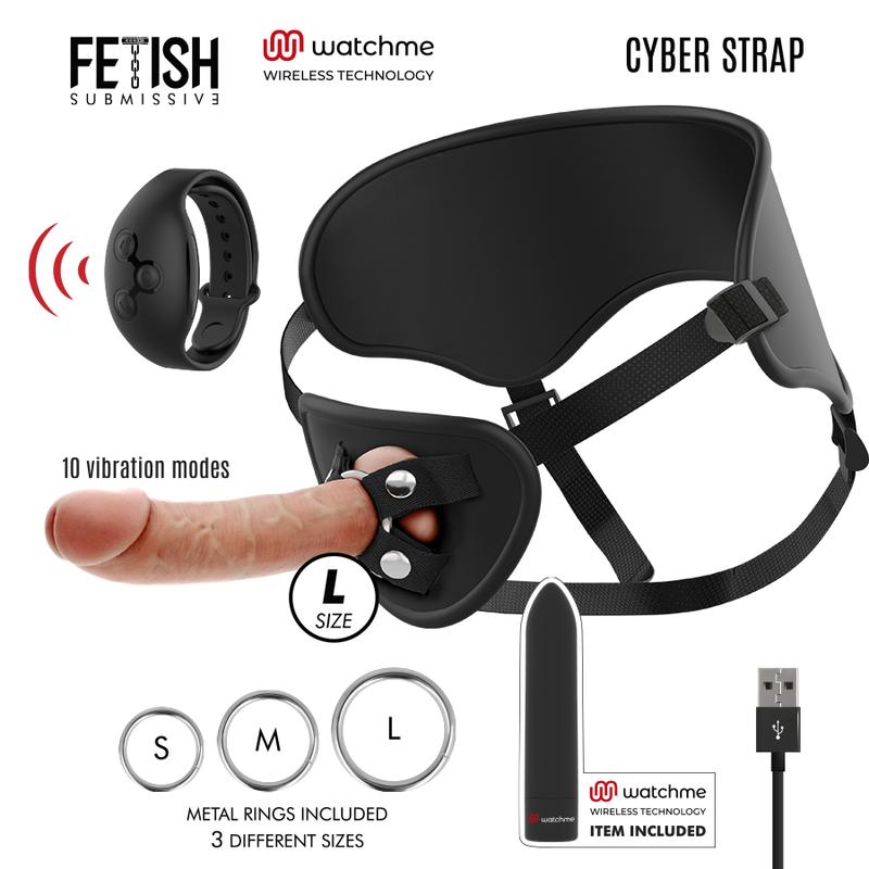FETISH SUBMISSIVE CYBER STRAP - HARNESS WITH DILDO AND BULLET REMOTE CONTROL WATCHME L TECHNOLOGY — zdjęcie 8