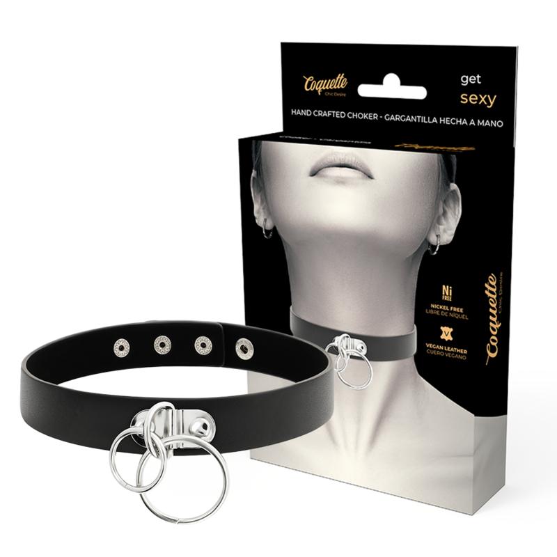COQUETTE CHIC DESIRE - DOUBLE RING VEGAN LEATHER CHOKER — zdjęcie 6