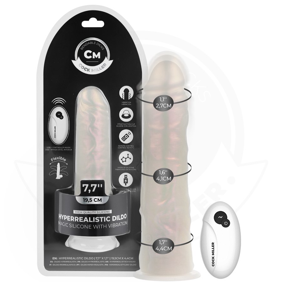 COCK MILLER - DILDO WITH SUCTION CUP, LIGHTS AND VIBRATION WITH REMOTE CONTROL WHITE 19.5 CM — zdjęcie 6
