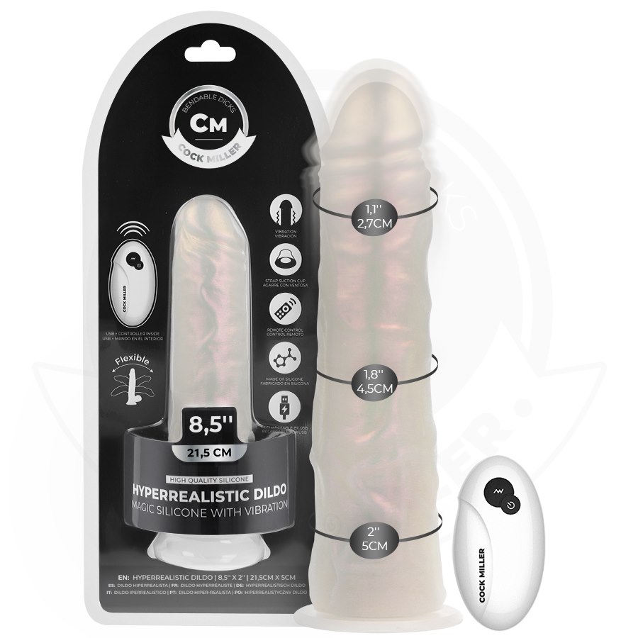 COCK MILLER - DILDO WITH SUCTION CUP, LIGHTS AND VIBRATION WITH REMOTE CONTROL WHITE 21.5 CM — zdjęcie 6