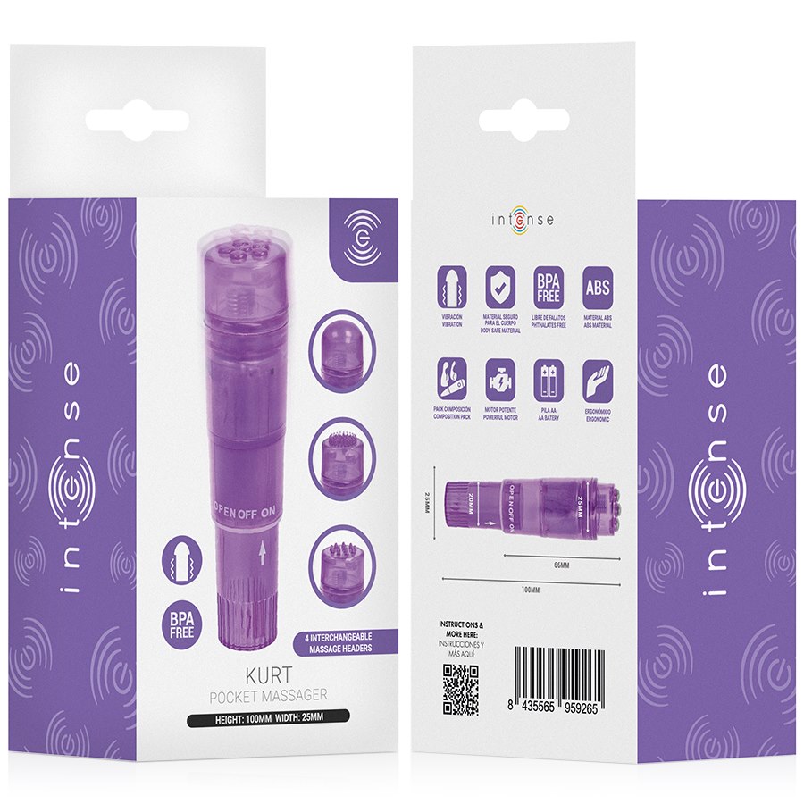 Intense Fun Toys - Intense - Kurt Mini Massager With 4 Interchangeable Heads Purple — zdjęcie 6