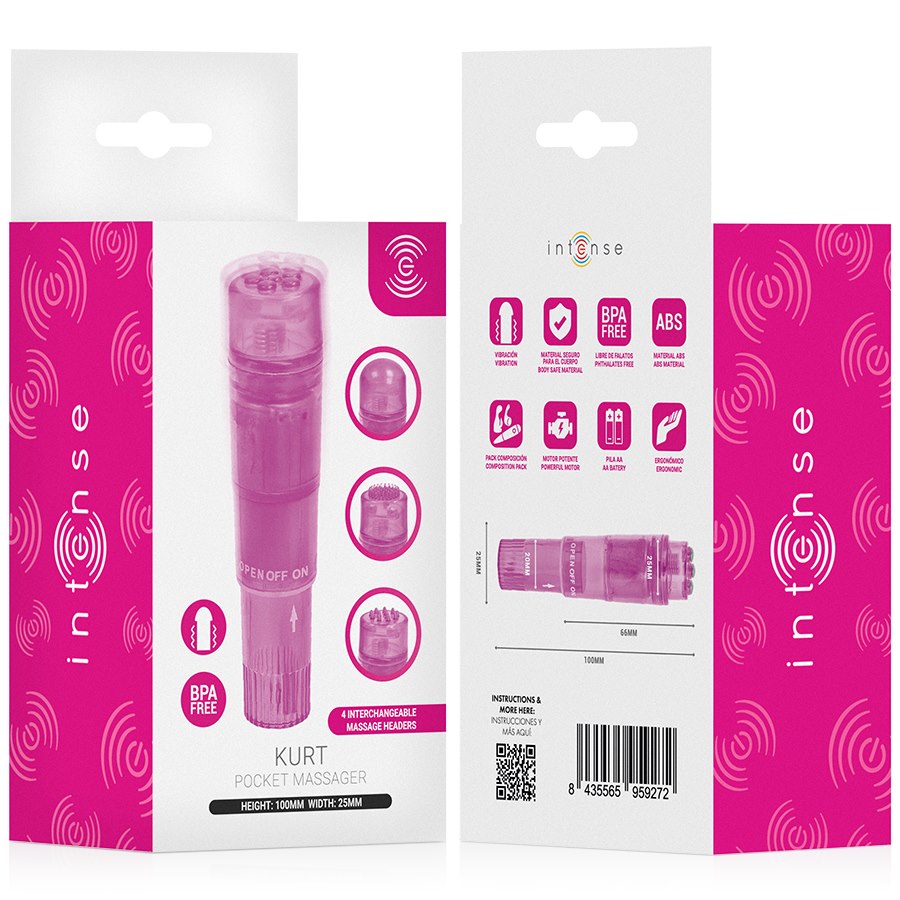 Intense Fun Toys - Intense - Kurt Mini Massager With 4 Interchangeable Heads Pink — zdjęcie 6