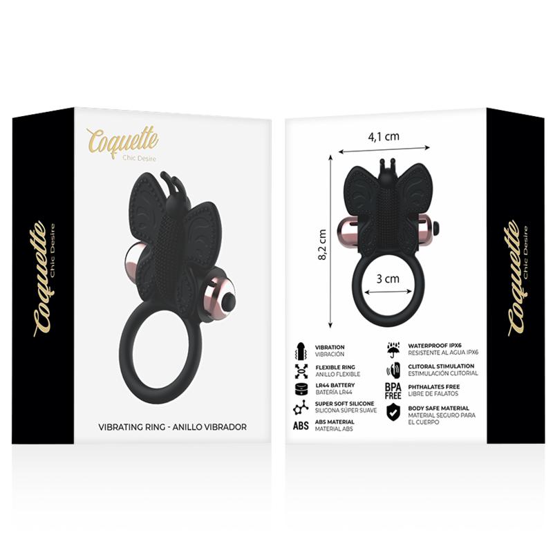COQUETTE CHIC DESIRE - COCK RING BUTTERFLY WITH VIBRATOR BLACK/ GOLD — zdjęcie 8