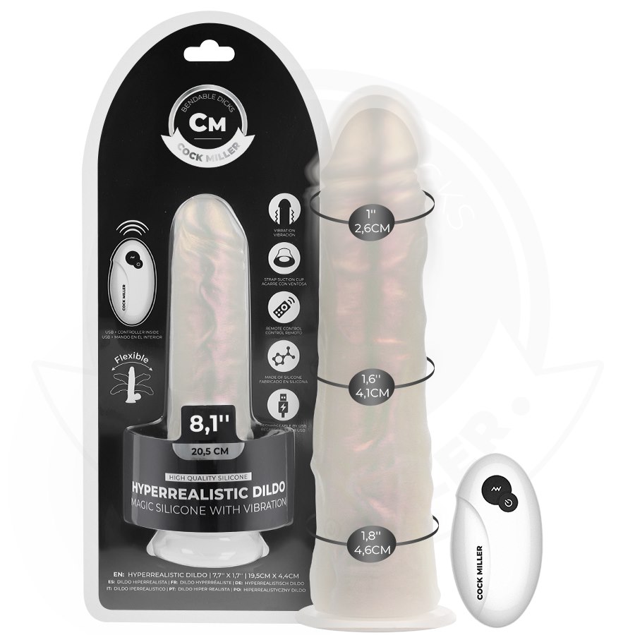 COCK MILLER - DILDO WITH SUCTION CUP, LIGHTS AND VIBRATION WITH REMOTE CONTROL WHITE 20.5 CM — zdjęcie 8