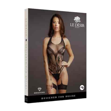 Crotchless Rhinestone Halter Teddy - One Size