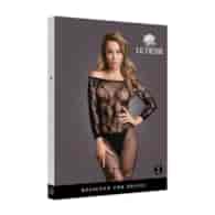 Bodystocking with Off-Shoulder Long Sleeves - OS - Black