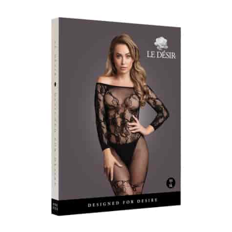 Bodystocking with Off-Shoulder Long Sleeves - OS - Black
