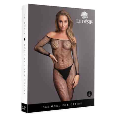 Bodystocking OffShoulder Neck - Fishnet / Open - OS - Black